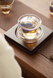 Peony-Etched Glass Gaiwan - Large, Anti-Scald Design