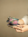 Imitation Song Ru Ware "Blooming Prosperity" Yuanbao Sancai Floating Gaiwan