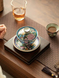 Imitation Song Ru Ware "Blooming Prosperity" Yuanbao Sancai Floating Gaiwan