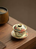 Hand-Painted "Cats in the Garden" Sancai Gaiwan