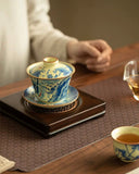 Ru Ware "Fish Playing in the Lotus Pond" Floating Sancai Gaiwan