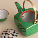 Japanese Zouzeng Kiln (Kurura-gaki) "Moeghi" Hand-Painted Gold Green Glaze Tea Set
