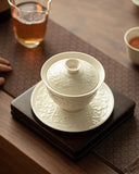 "Ding Kiln White" Embossed Intertwining Lotus Sancai Gaiwan