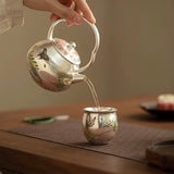 Silver-Inlaid "Butterfly & Floral" Beam Handle Tea Set | Handcrafted Ceramic Trio