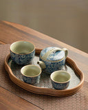 Antique Style "Ten Thousand Flowers" Han-Wa Tea Set | Aged Clay & Blue-and-White Porcelain