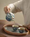 Antique Style "Ten Thousand Flowers" Han-Wa Tea Set | Aged Clay & Blue-and-White Porcelain