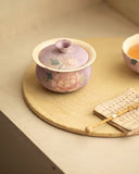 Relief-Sculpted Hand-Painted "Purple Rhyme" Peony Cloth-Bag Gaiwan